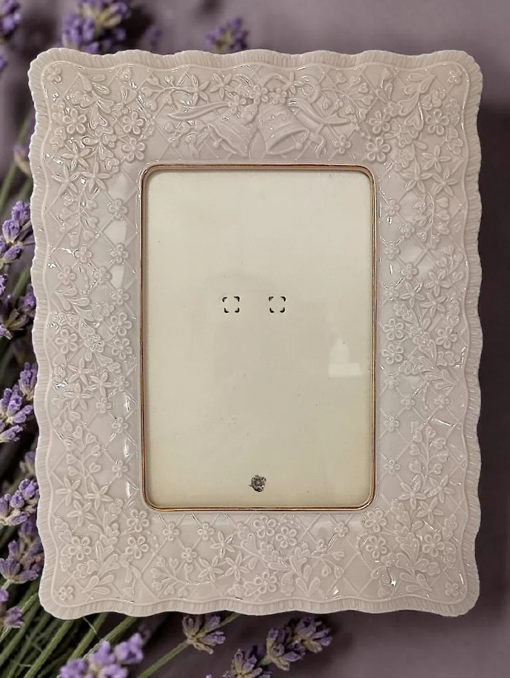 Lenox Porcelain Photo Picture‎ Frame Wedding Promises 5x7 Floral Vintage Bridal